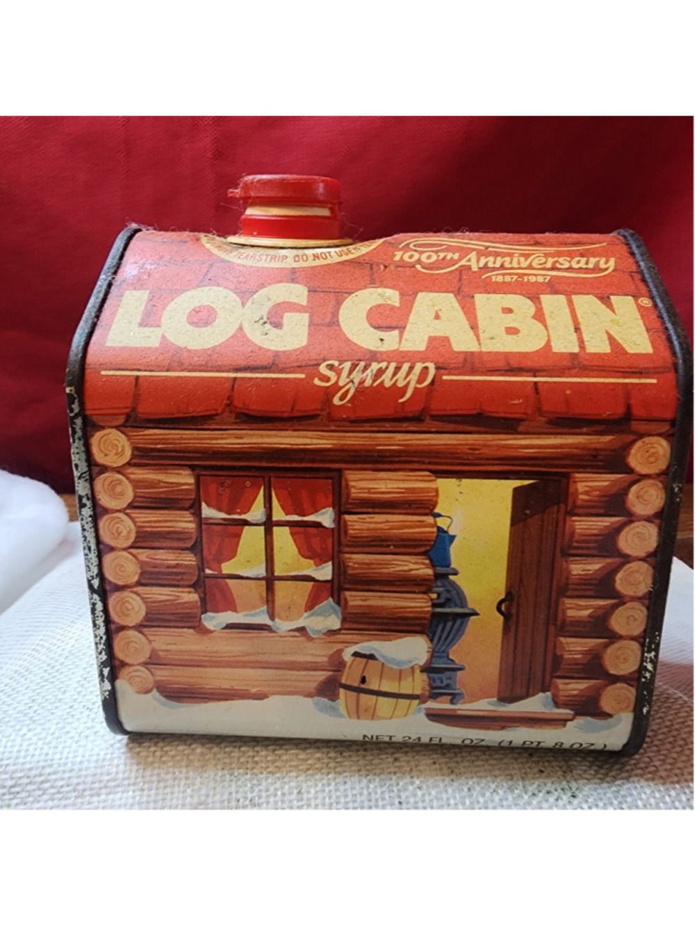 Vintage Tin 1987 Log Cabin Syrup Tin 100th Anniversary.
